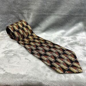 Geoffrey Beene 100% Silk Neck Tie 3.75" x 58" Brown Black Yellow Geometric